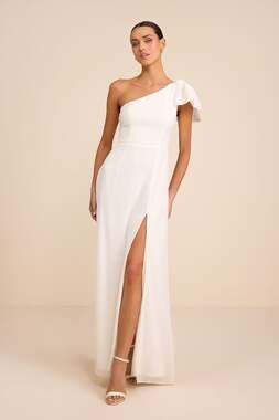 Lulus Simply Brilliant White One-Shoulder Bow Maxi Dress Formal Wedding XL NWT